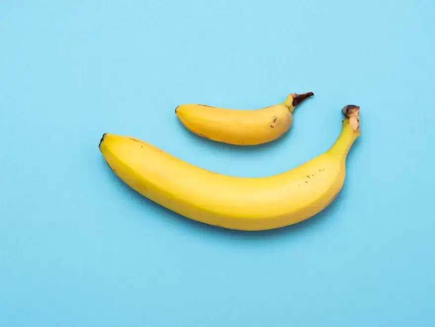 pene pequeño y agrandado con pompa en el ejemplo de los plátanos
